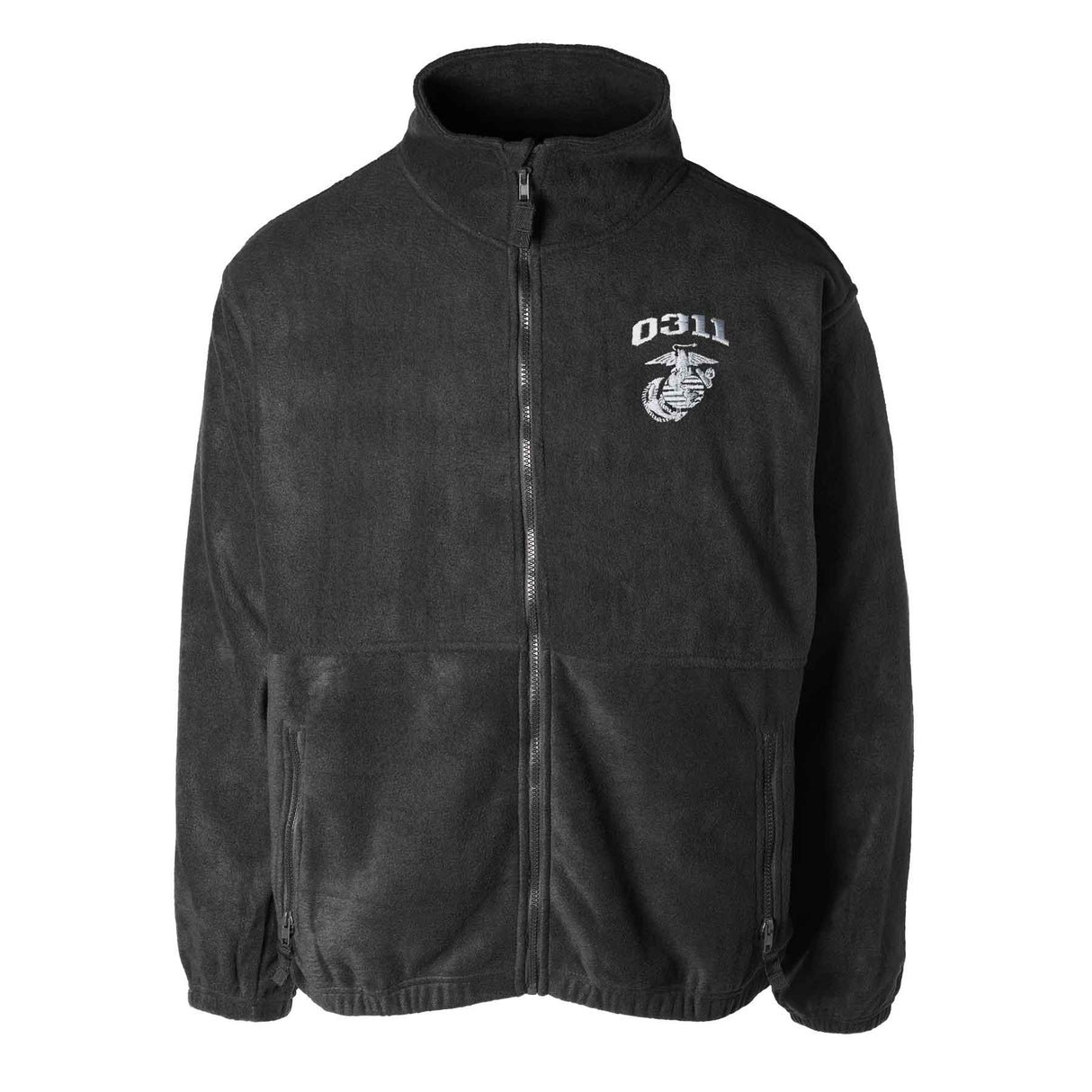 Marine Corps MOS Embroidered Fleece Full Zip - Black with Gray - SGT GRIT