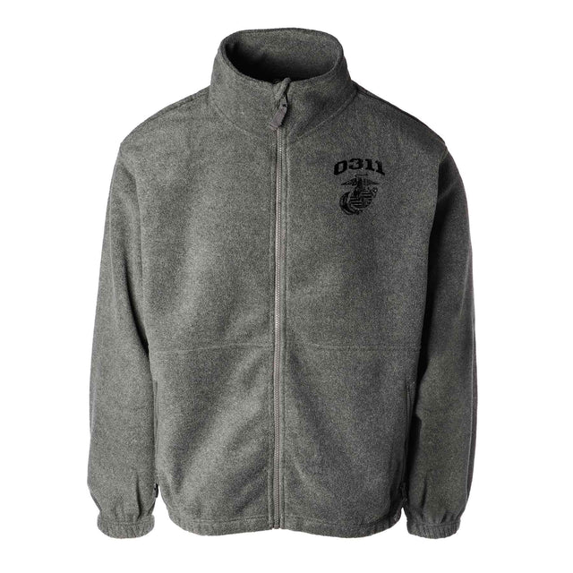 Marine Corps MOS Embroidered Fleece Full Zip - Gray with Black - SGT GRIT