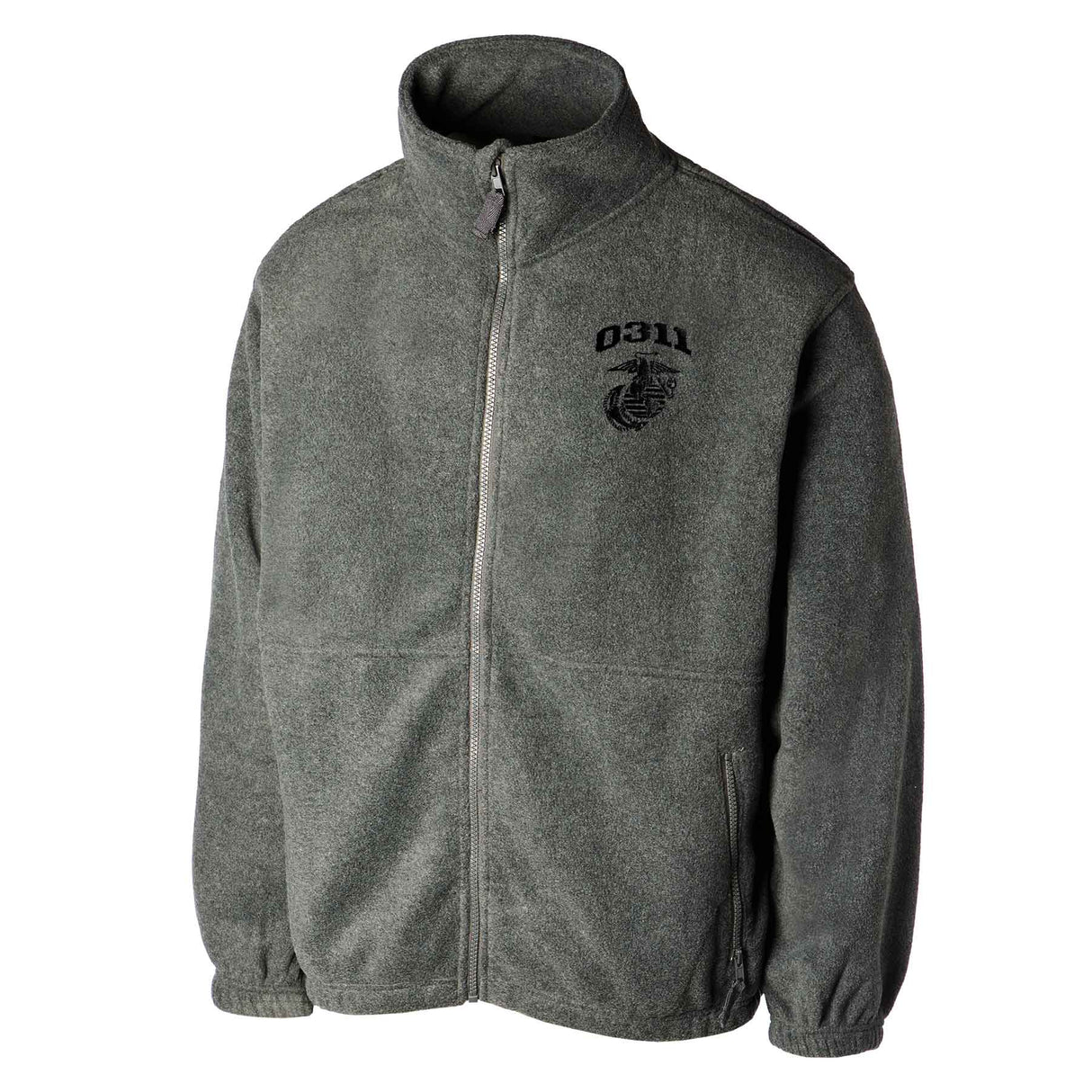 Marine Corps MOS Embroidered Fleece Full Zip - Gray with Black - SGT GRIT