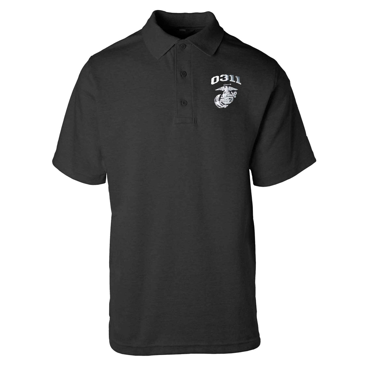 Marine Corps MOS Embroidered Golf Shirt - Black with Gray - SGT GRIT