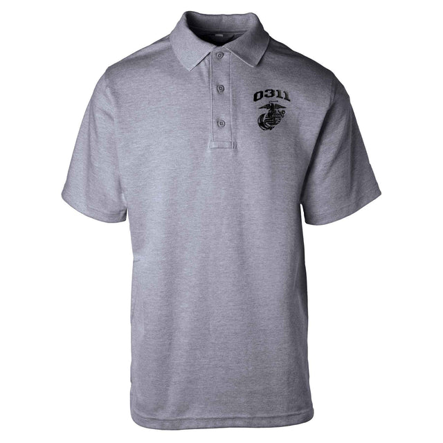 Marine Corps MOS Embroidered Golf Shirt - Gray with Black - SGT GRIT