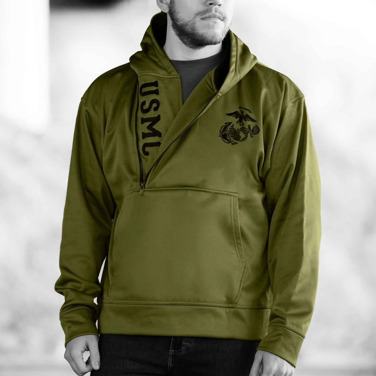 USMC Half Zip Hoodie- OD green - SGT GRIT