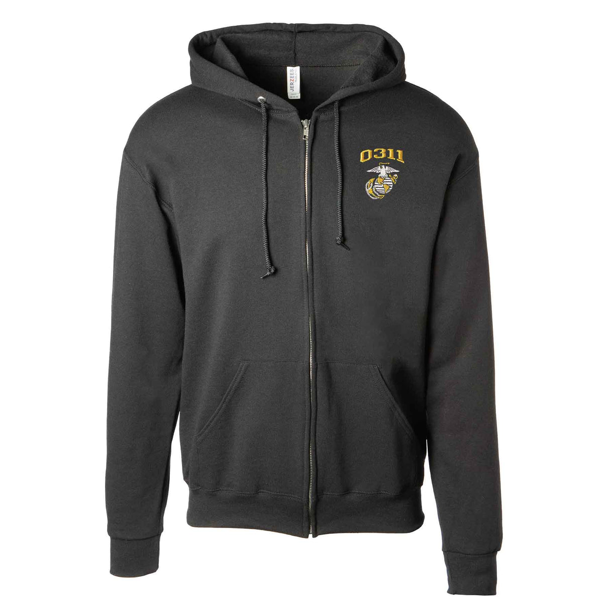 USMC Personalized MOS Embroidered Full Zip Hoodie - Black - SGT GRIT