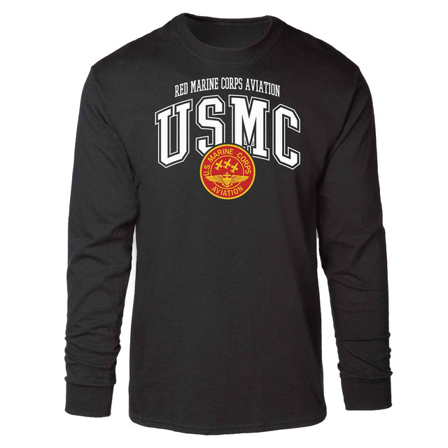 Red Marine Corps Aviation Arched Long Sleeve T-shirt - SGT GRIT