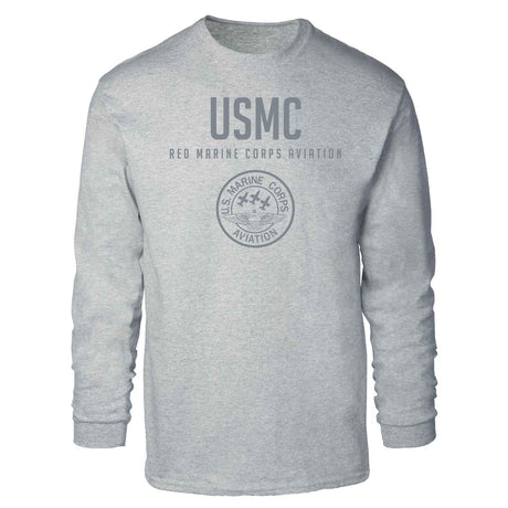 Red Marine Corps Aviation Tonal Long Sleeve T-shirt - SGT GRIT