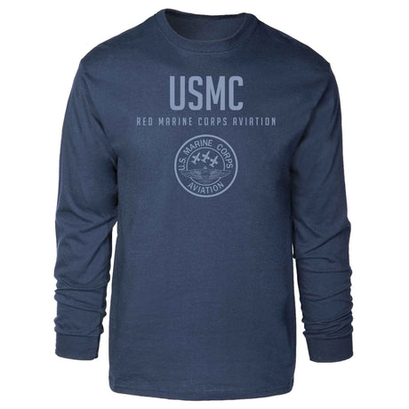 Red Marine Corps Aviation Tonal Long Sleeve T-shirt - SGT GRIT