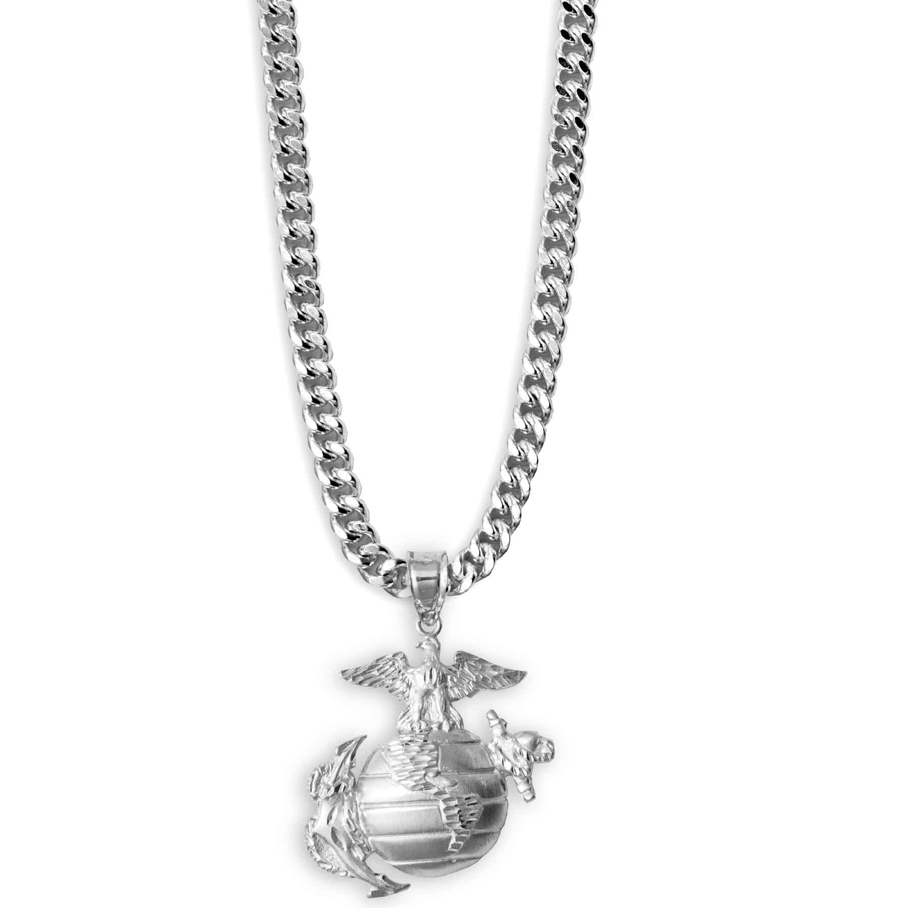1 1 2 Eagle Globe and Anchor Pendant With Curb Chain Sterling Sil SGT GRIT