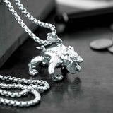 USMC Devil Dog Pendant With Box Chain, Sterling Silver - SGT GRIT