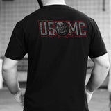 USMC Devil Dog Back With Front Pocket T-shirt, Gray EGA