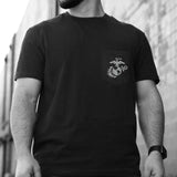 USMC Devil Dog Back With Front Pocket T-shirt, Gray EGA