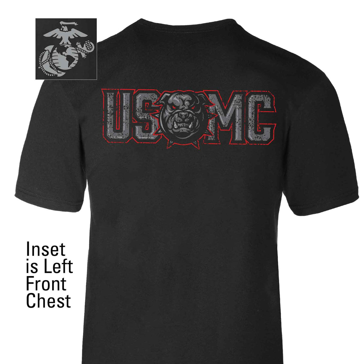 USMC Devil Dog Back With Front Pocket T-shirt, Gray EGA