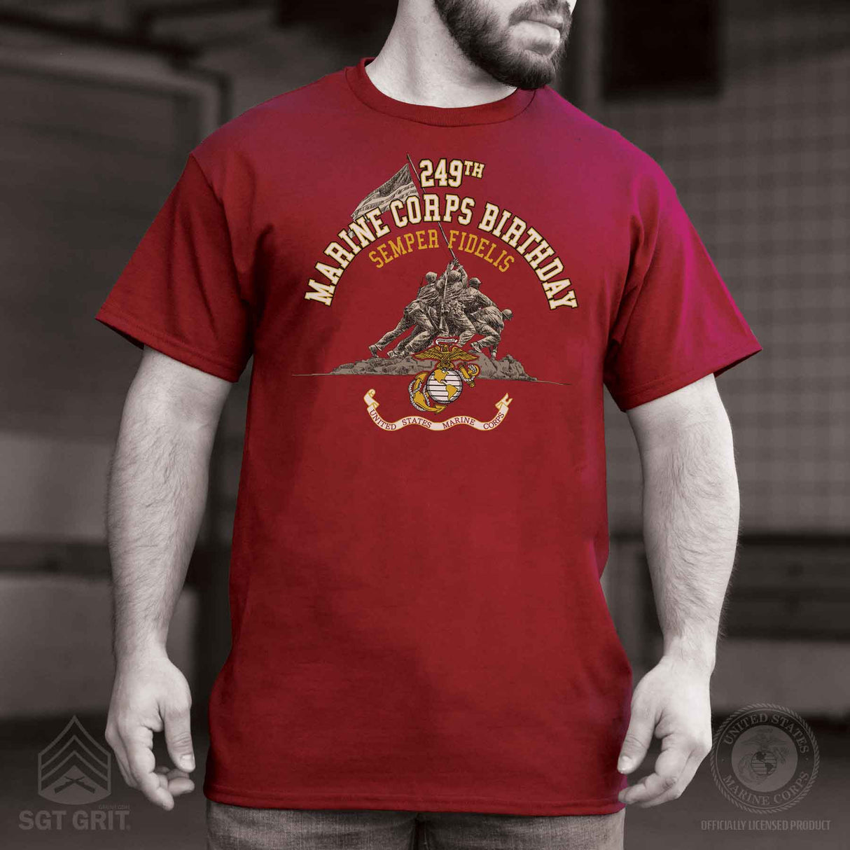 USMC 249th Birthday T-shirt - Front - SGT GRIT