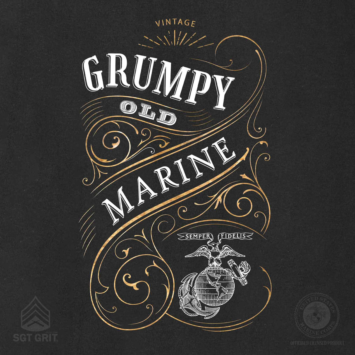 Grumpy Old Marine Vintage EGA Full Front T-shirt - SGT GRIT