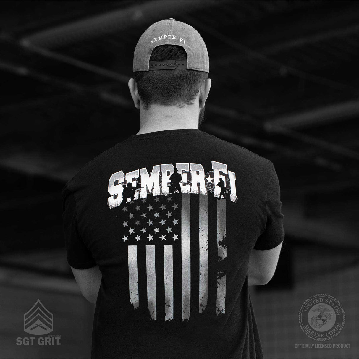 USMC Semper Fi Flag T-shirt White/Black - SGT GRIT