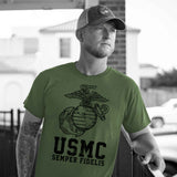 USMC Semper Fidelis T-shirt Gold on Red - SGT GRIT