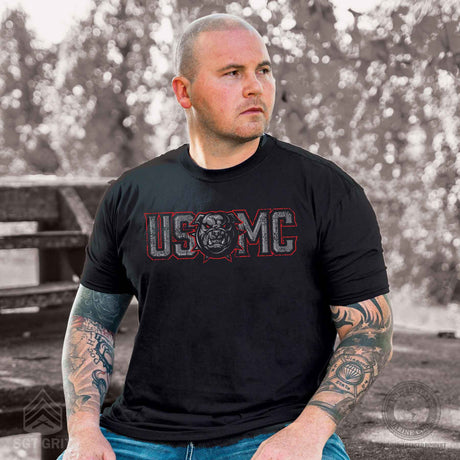 USMC Devil Dog Full Front T-shirt, Black - SGT GRIT