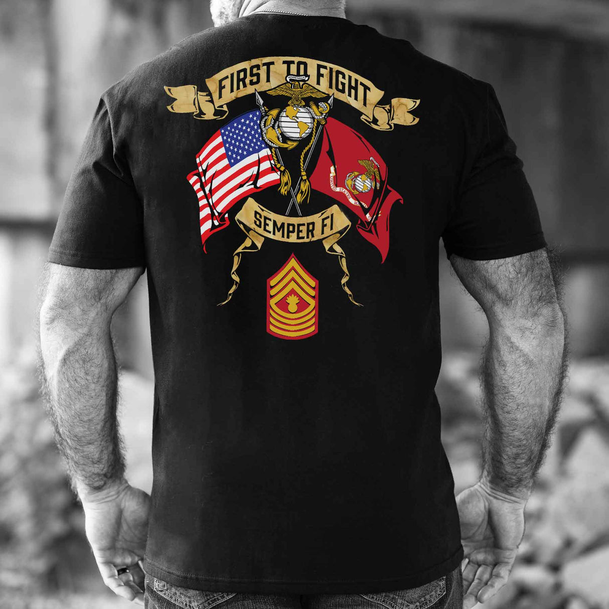 Choose Your Rank USMC And USA Crossed Flags T-shirt - SGT GRIT