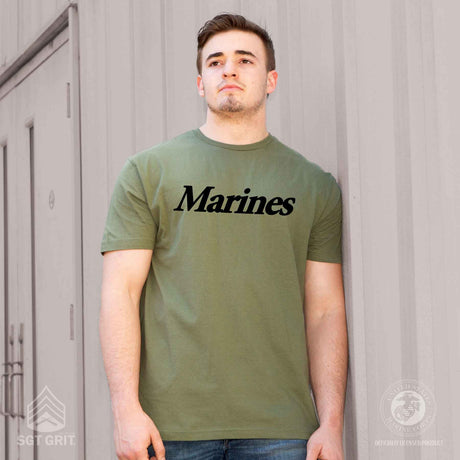 Marines (Single Word) T-Shirt Black on Olive Green - SGT GRIT