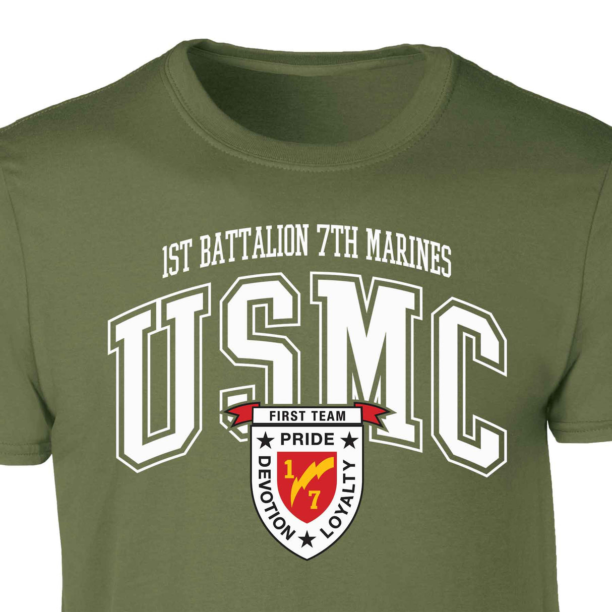 1st Battalion 7th Marines Arched Patch Graphic T-shirt - SGT GRIT