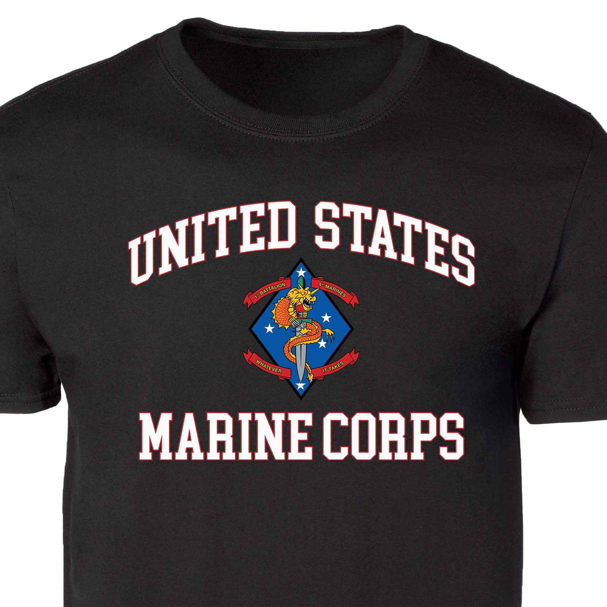 1st Battalion 4th Marines USMC  Patch Graphic T-shirt - SGT GRIT