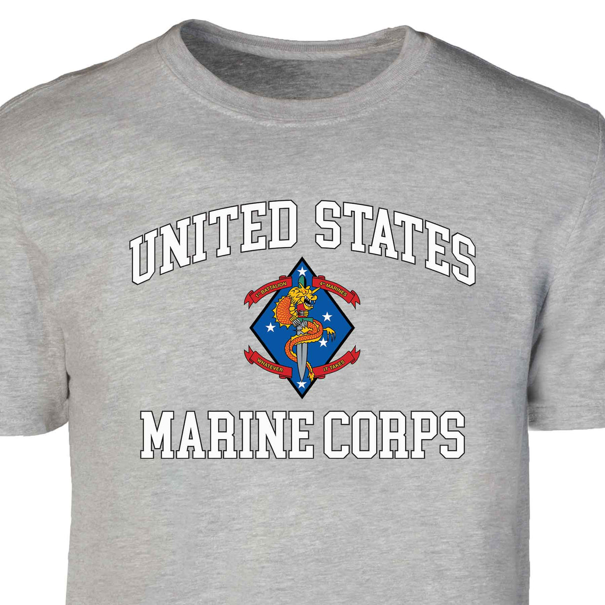 1st Battalion 4th Marines USMC  Patch Graphic T-shirt - SGT GRIT