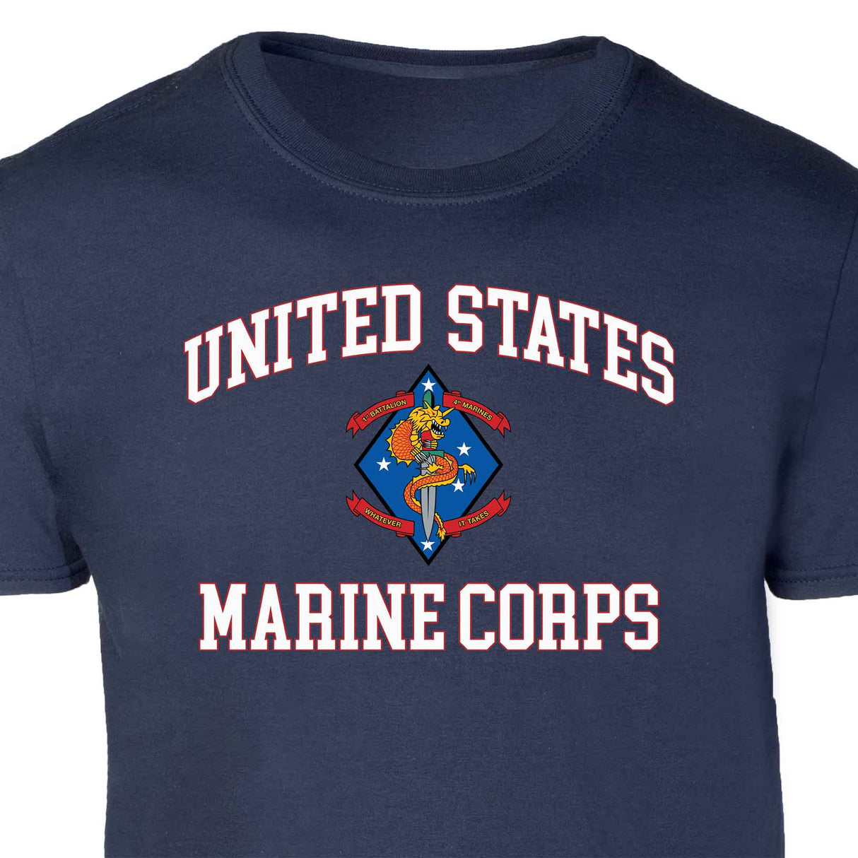 1st Battalion 4th Marines USMC  Patch Graphic T-shirt - SGT GRIT