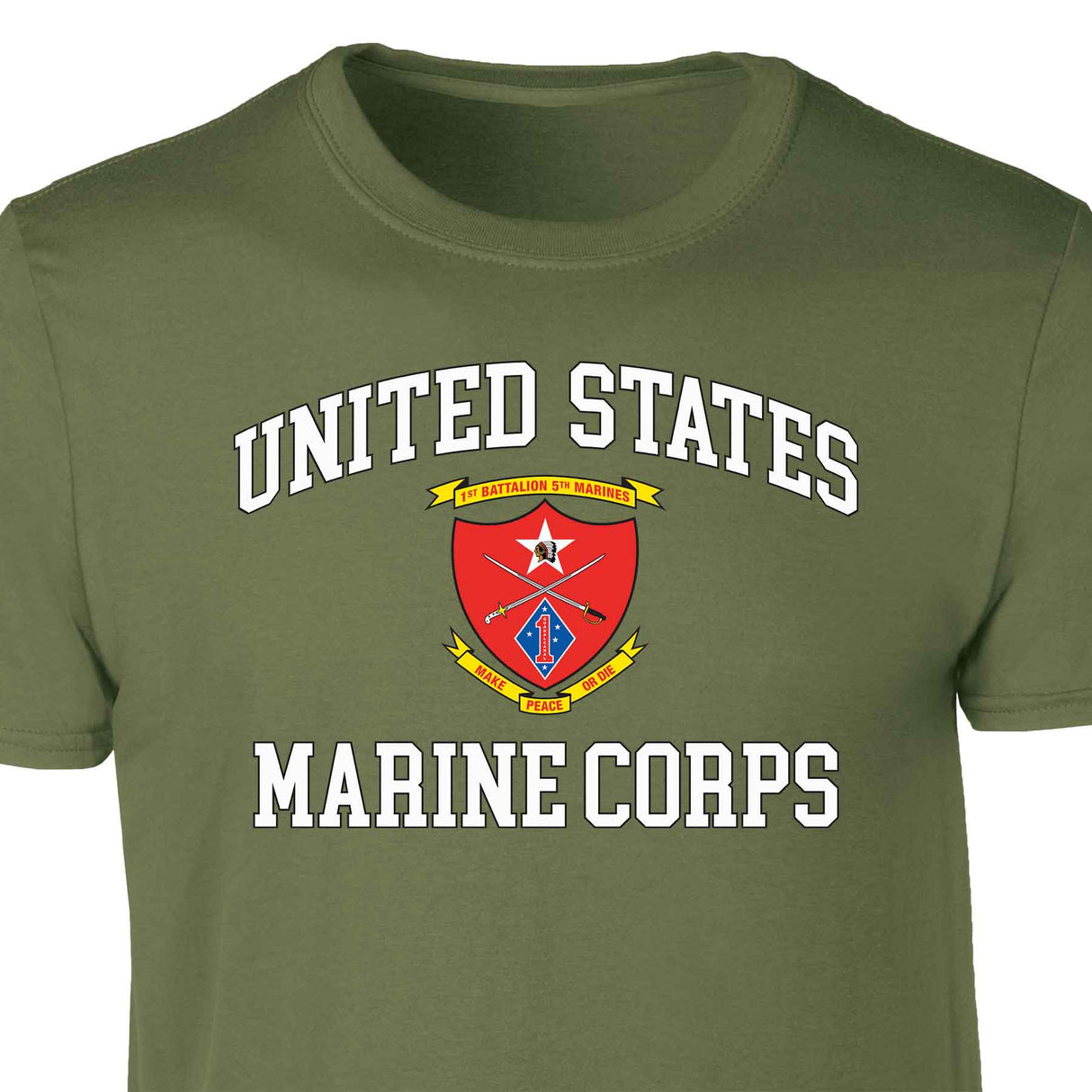 1st Battalion 5th Marines USMC  Patch Graphic T-shirt - SGT GRIT