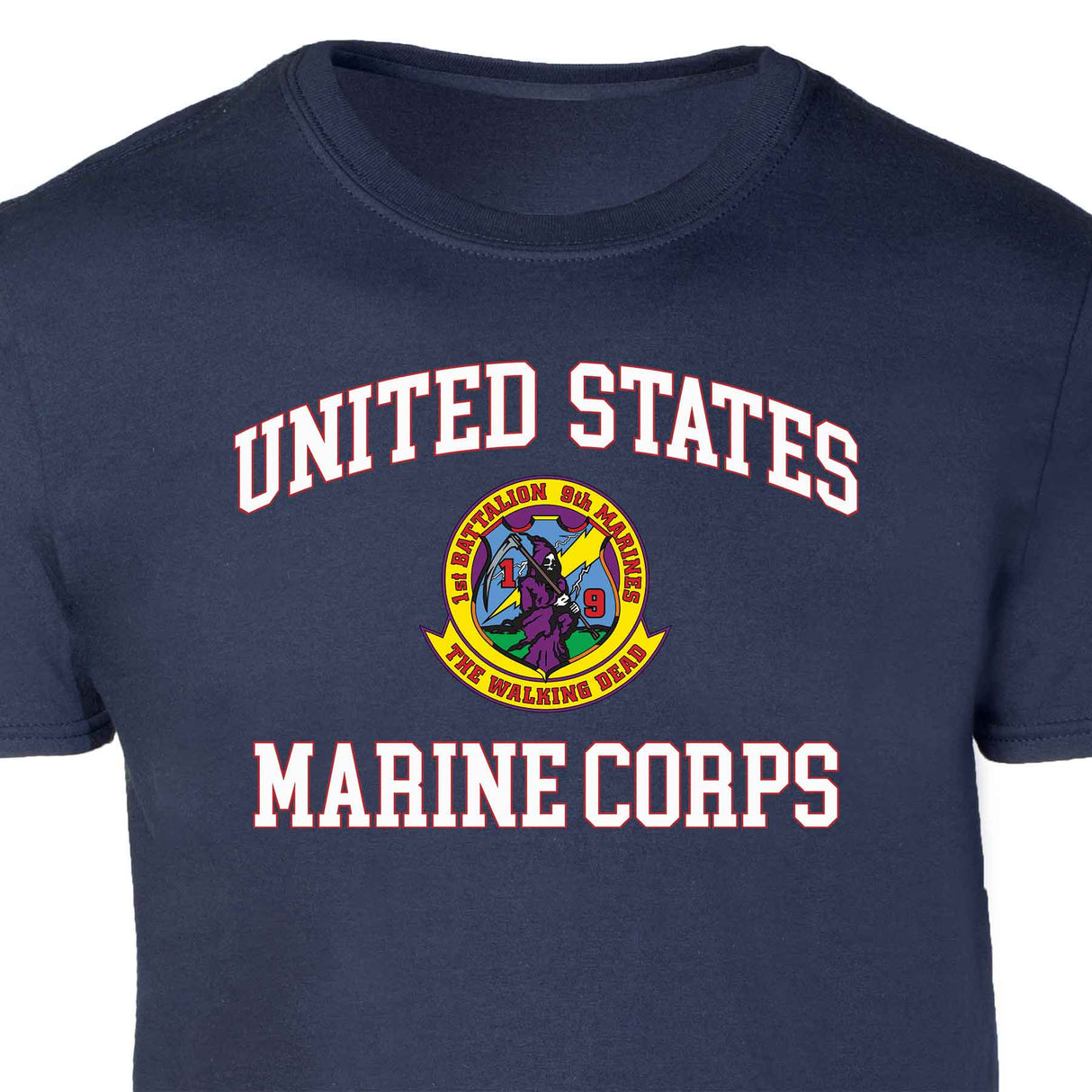 1st Battalion 9th Marines USMC  Patch Graphic T-shirt - SGT GRIT