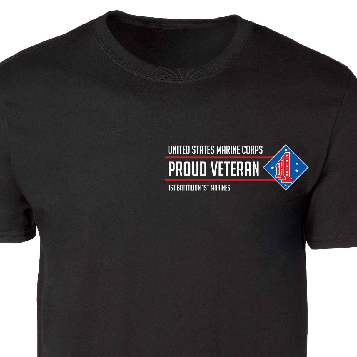 1st Battalion 1st Marines Proud Veteran Patch Graphic T-shirt - SGT GRIT