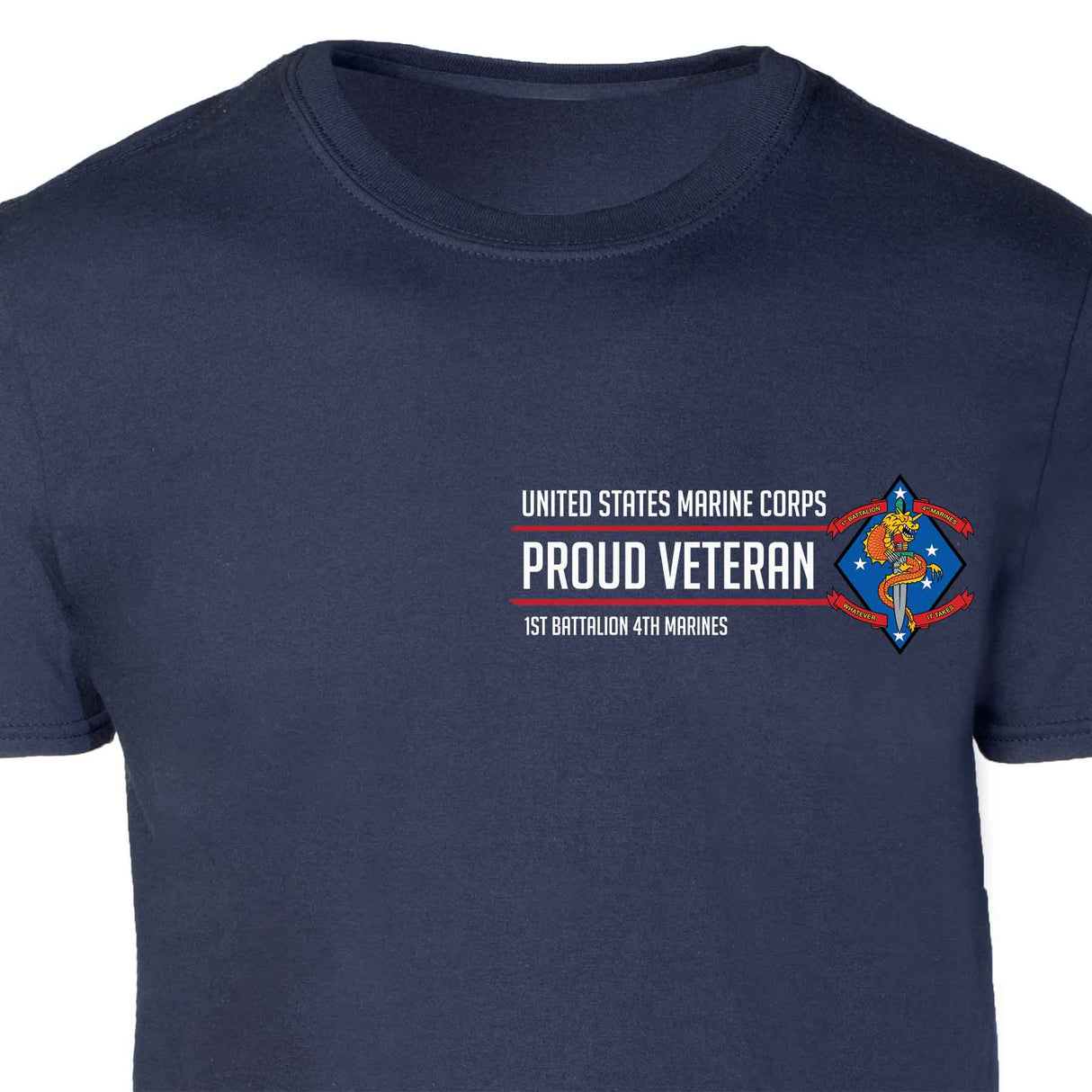 1st Battalion 4th Marines Proud Veteran Patch Graphic T-shirt - SGT GRIT