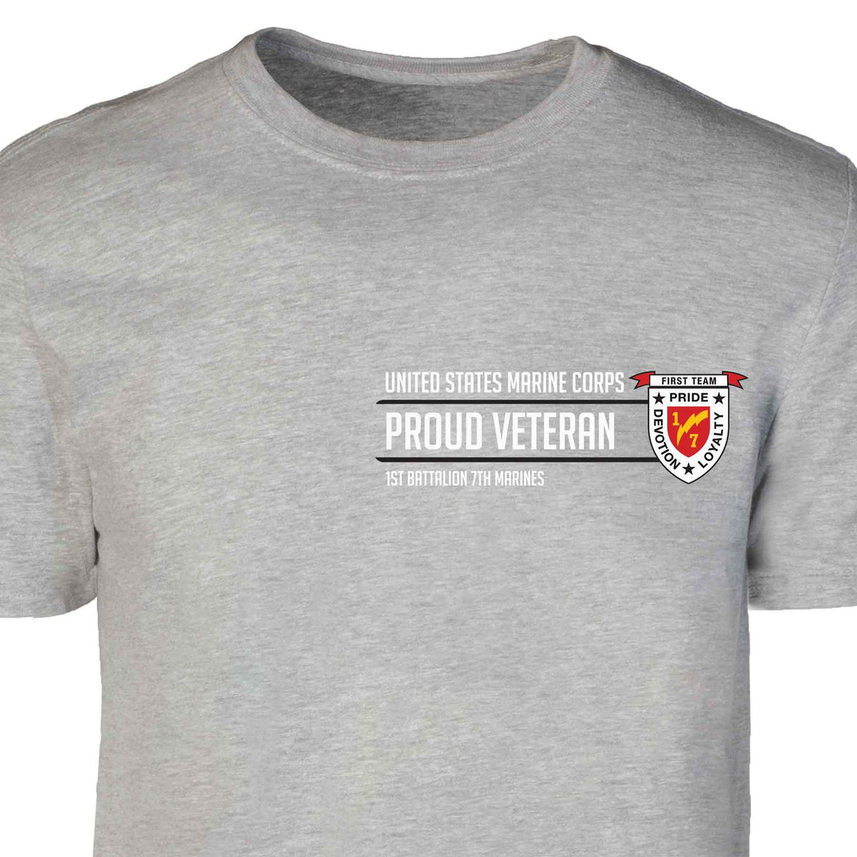 1st Battalion 7th Marines Proud Veteran Patch Graphic T-shirt - SGT GRIT