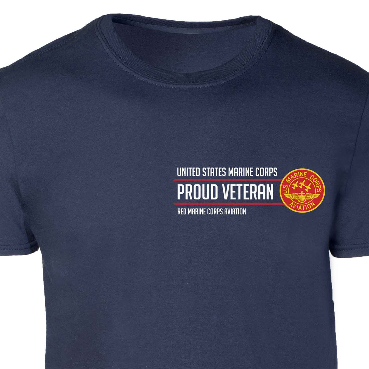 Red Marine Corps Aviation Proud Veteran Patch Graphic T-shirt - SGT GRIT