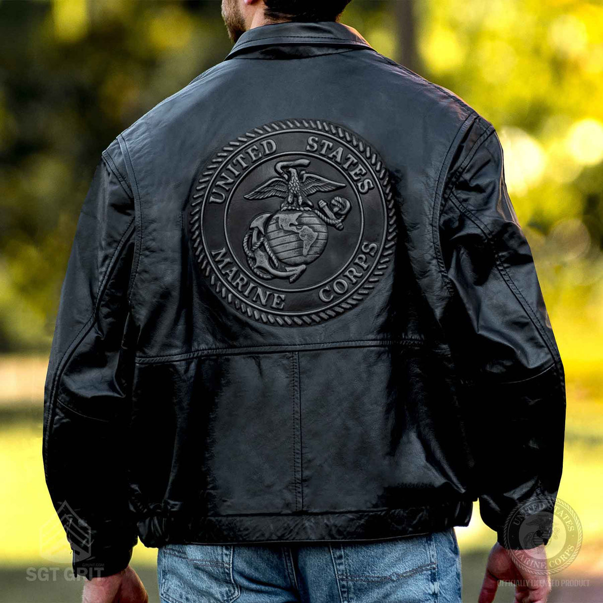 Embossed Black Leather Jacket - SGT GRIT