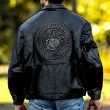 Embossed Black Leather Jacket - SGT GRIT