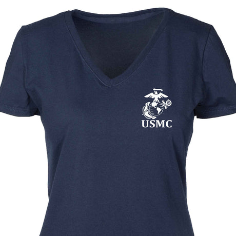 Women's V-Neck Left Chest USMC Eagle, Globe and Anchor T-shirt - SGT GRIT