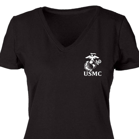 Women's V-Neck Left Chest USMC Eagle, Globe and Anchor T-shirt - SGT GRIT