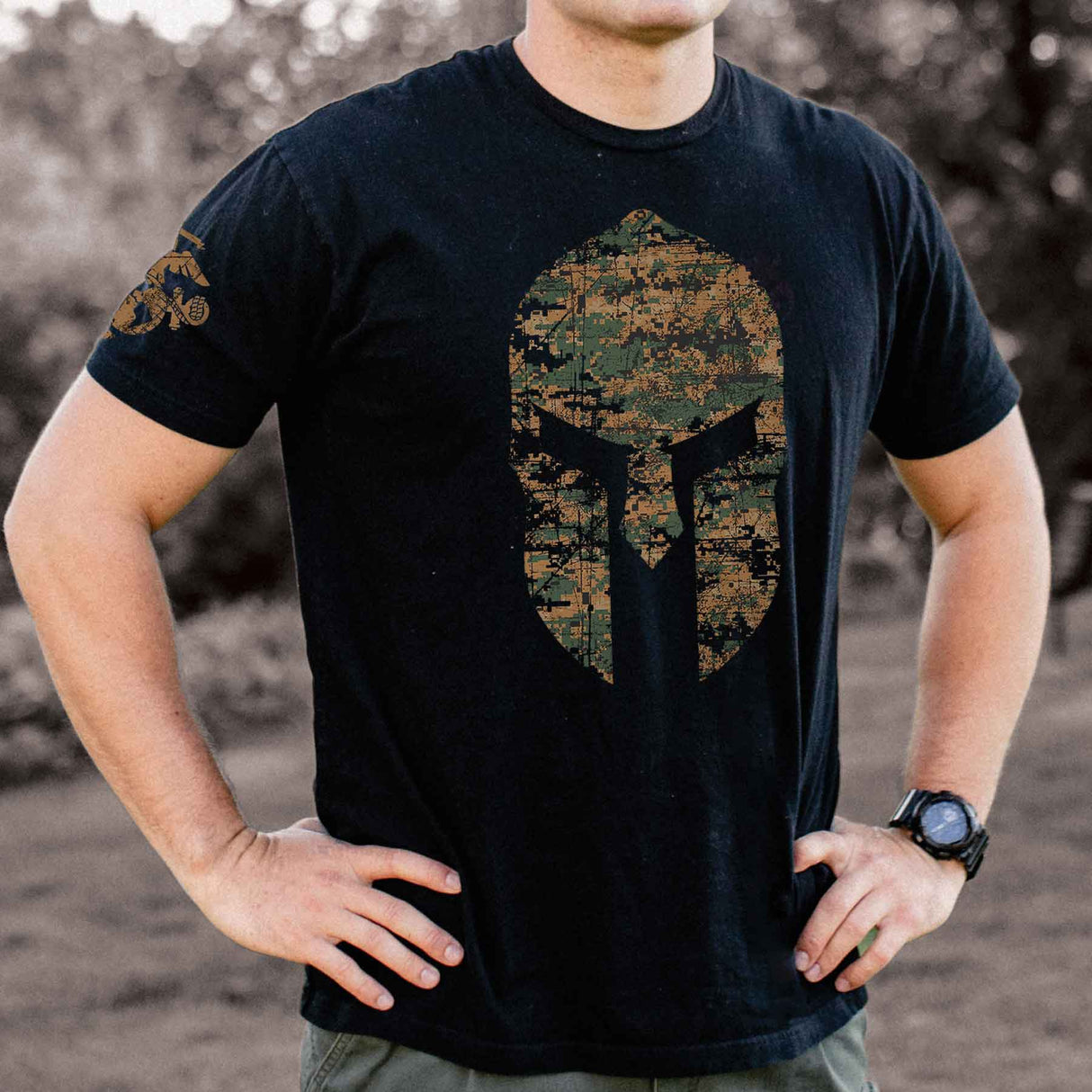 USMC Marpat Camo Spartan Helmet T-shirt