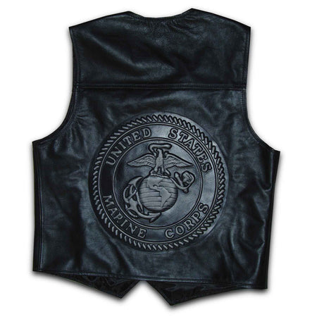 Embossed Black Leather Vest - SGT GRIT