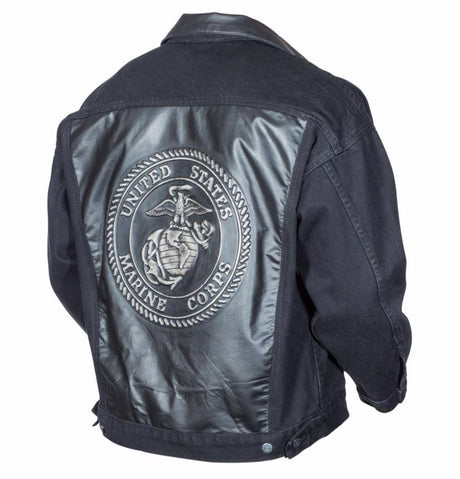 Embossed Blk Denim Leather Jacket - SGT GRIT