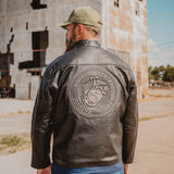 Black Leather Embossed Jacket - SGT GRIT