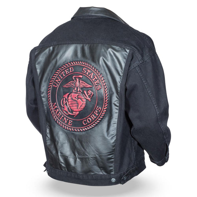 Embossed Black Denim Leather Jacket - SGT GRIT