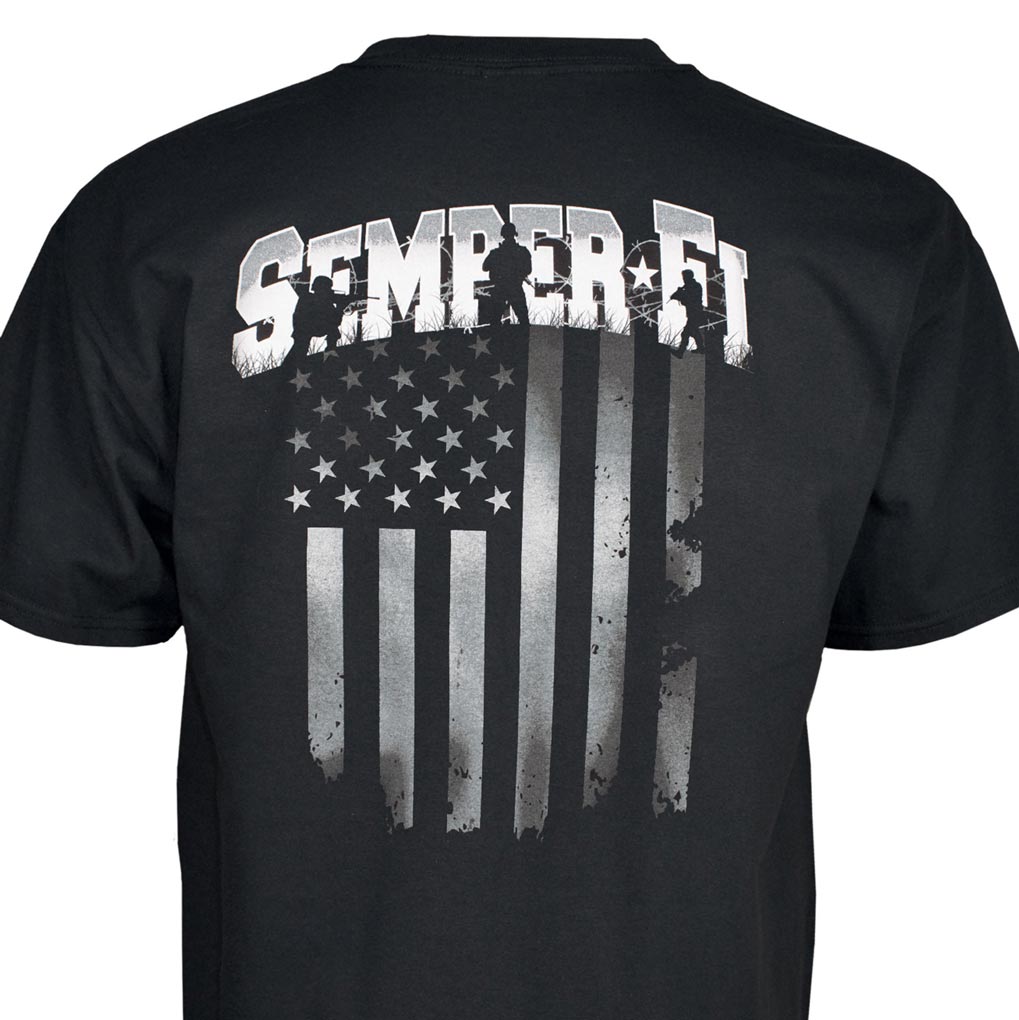 USMC Semper Fi Flag T-shirt White/Black - SGT GRIT