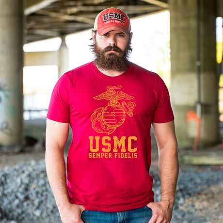 USMC Semper Fidelis T-shirt Gold on Red - SGT GRIT